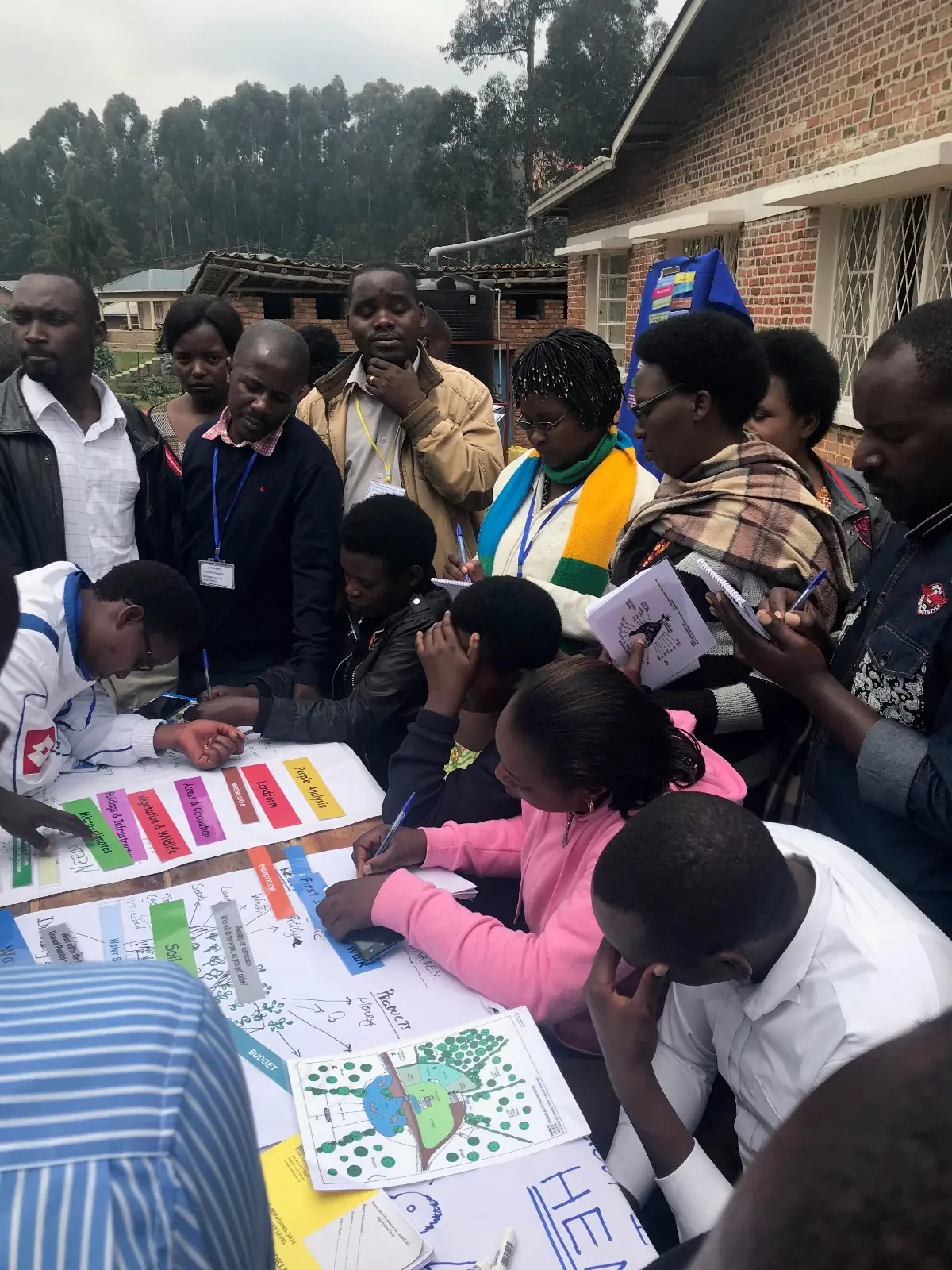 ADRA Rwanda participants reviewing a visual permaculture design during local trainer development