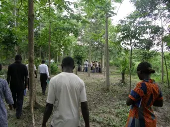 Participants walking through a field training site at the Ghana Permaculture Institute